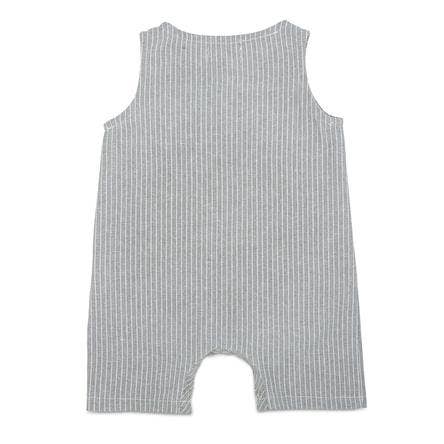 Babe Basics - Grey & White Striped Sleeveless Crop Linen Baby Romper: 12-18m