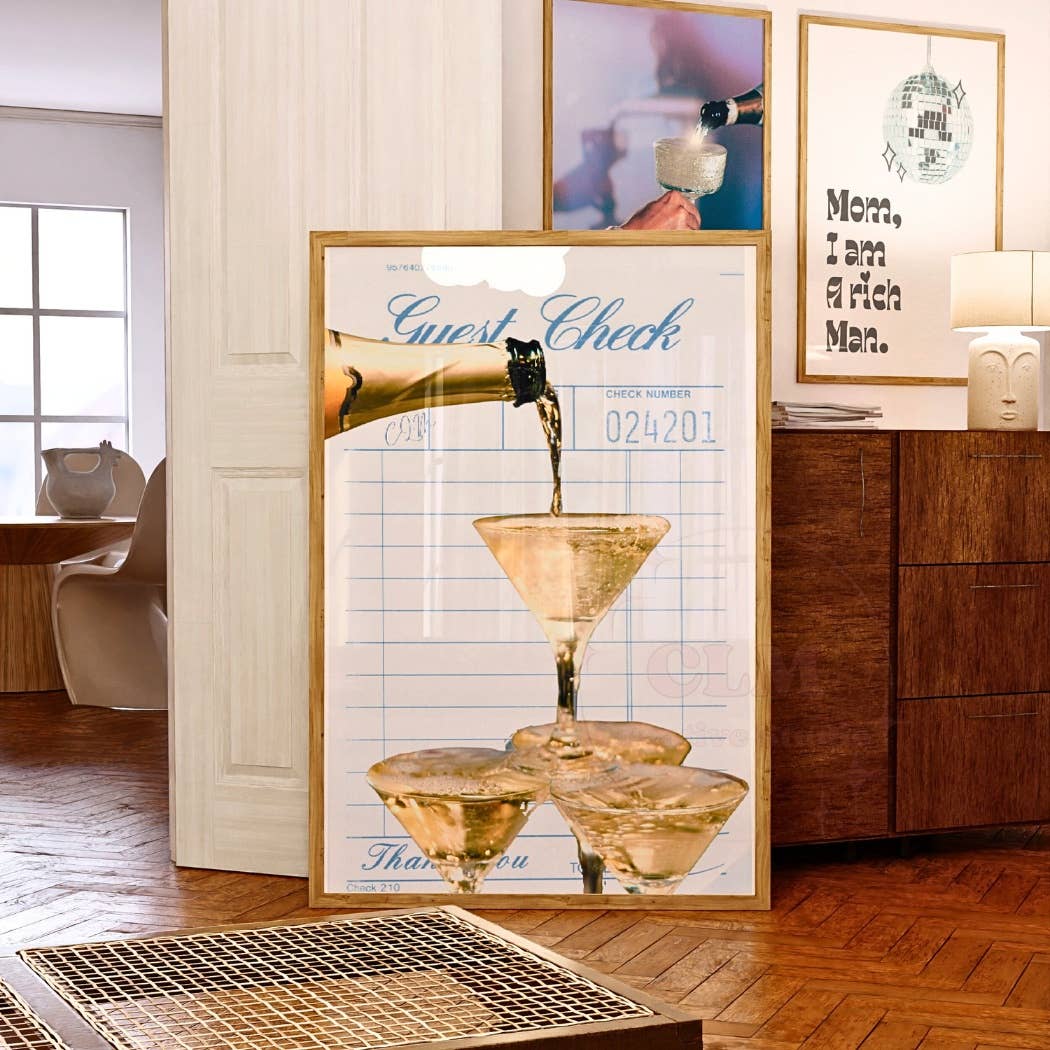 CLM Creative Studio - Champagne Tower Blue Guest Check Wall Art Prints: 9"x11"