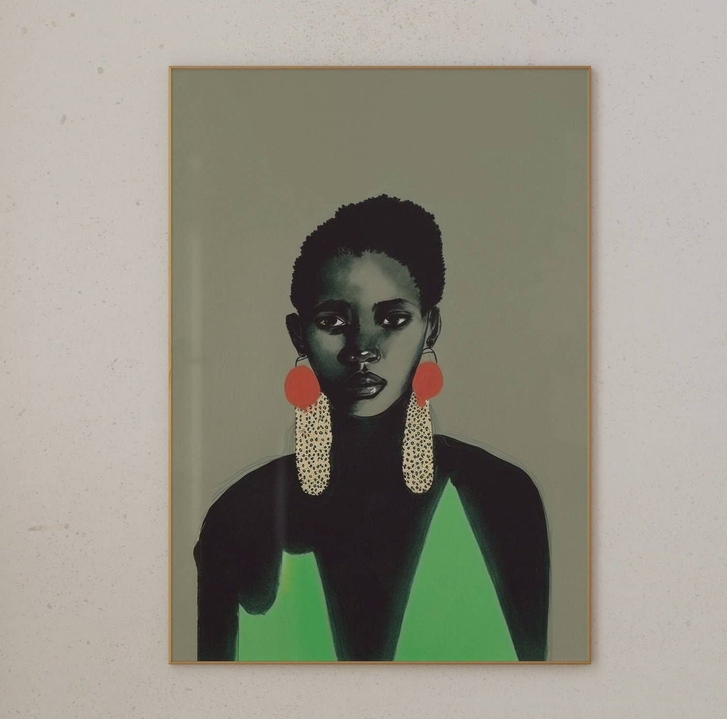 The Phoenix Palms - Ngozi. Vintage Green Portrait | Afro Caribbean Art: 11x14 / Snow